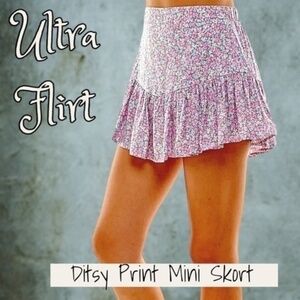 ULTRA FLIRT Juniors' Pink Ditsy Ruffle-Hem Mini SKORT/NWT